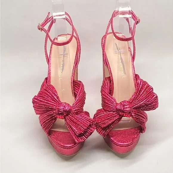 Loeffler Randall Natalia Pleated Bow Platform Sandals size 6